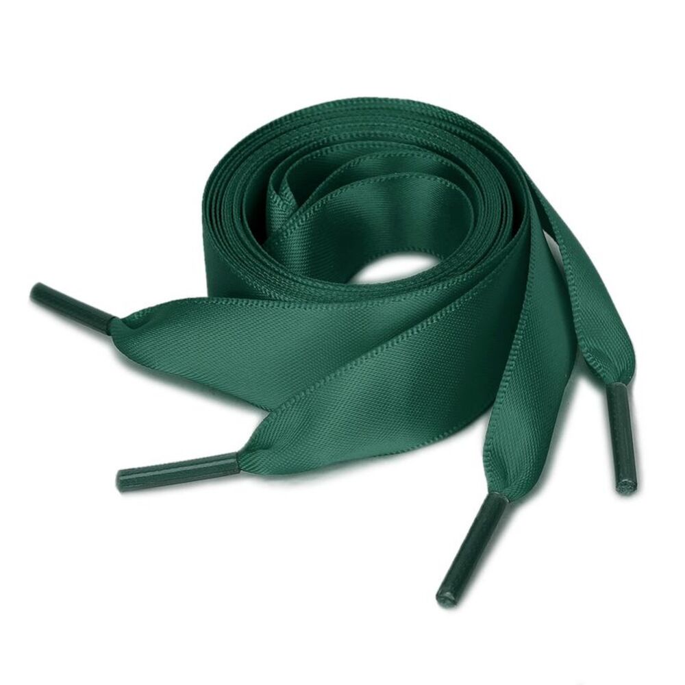 2 Pairs Satin Flat Ribbon Shoelaces Sneakers Canvas Shoestrings Dark Green